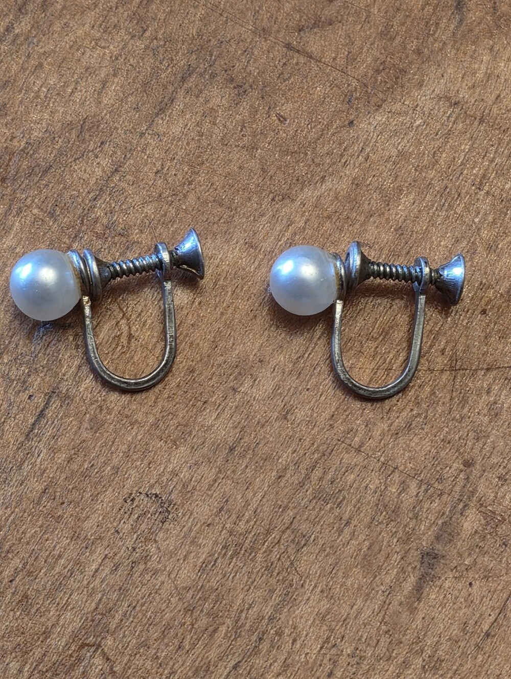Vintage Pearl & Sterling Silver 925 Screw Back Earrings